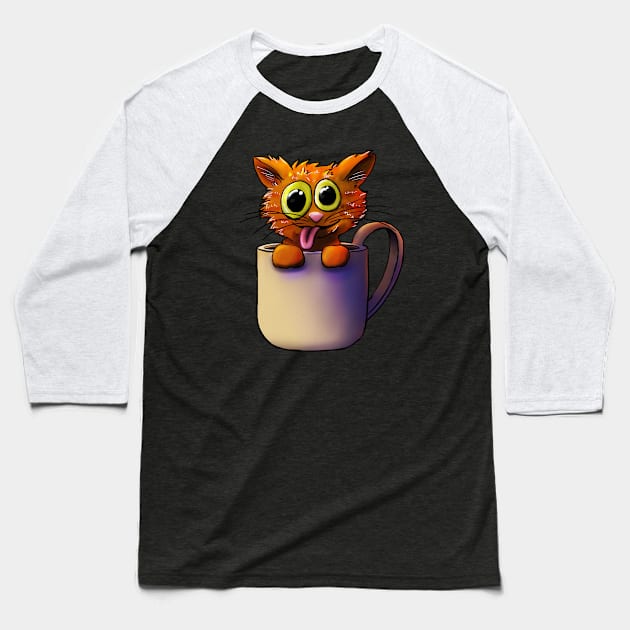 Cats N Coffee Orange Baseball T-Shirt by chris_hinton_studios